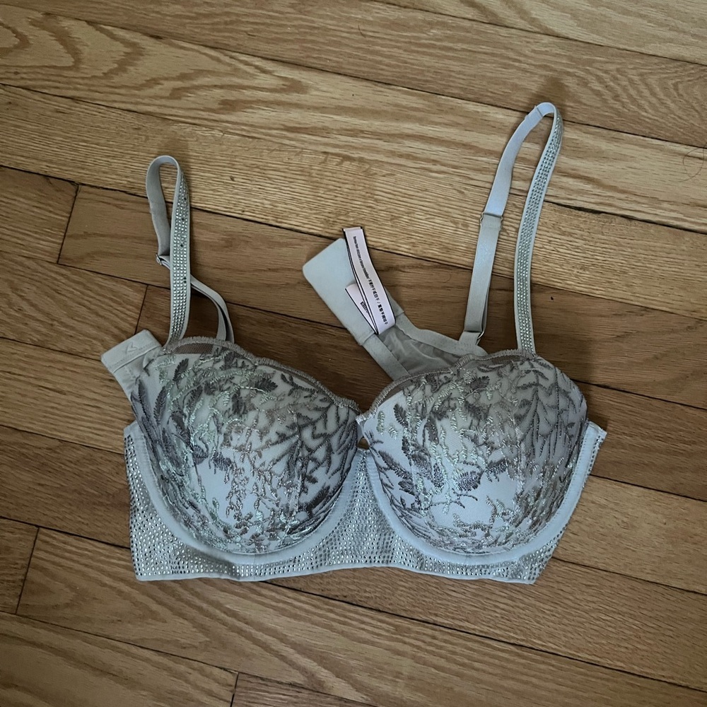 Victorias secret rhinestone strap embroidered flowers bra